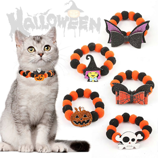 Halloween Lemmikkieläimen Panta Söpö Kurpitsa Lepakko Pääkallo Design Turkispallo Koiran Panta Joustava Pennun Kaulakoru Lemmikin Cosplay Asuste -CHN L Violetti