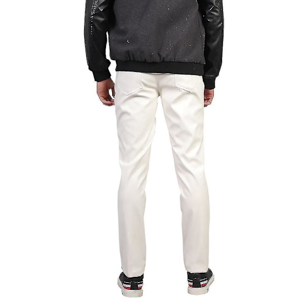 Youthup Men's White Faux Leather Stretch Tight Pants EU 40