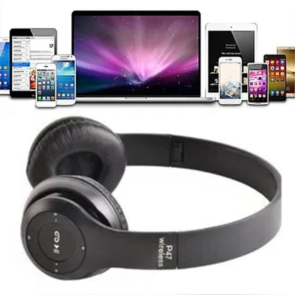 P47 Bluetooth Headset Multifunktion Djup Bas Brusreducering Vikbara trådlösa sporthörlurar för hemmakontor Resor Svart