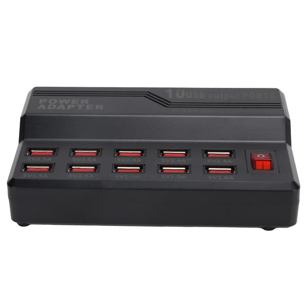 USB Smartlader 10-porter 12A Hurtigladestasjon Strømnavstripe Pluggdokkblokk 100-240V