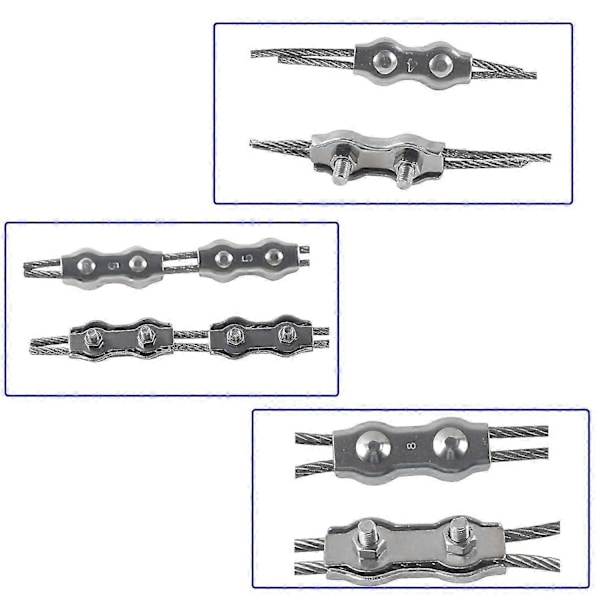 M6 Duplex Kabelbinder Clips 304 Rustfrit Stål Duplex Klemmer til Wire Reb Kabelophæng Solsejl Terrasse Fastgjort 6 stk._SZXM