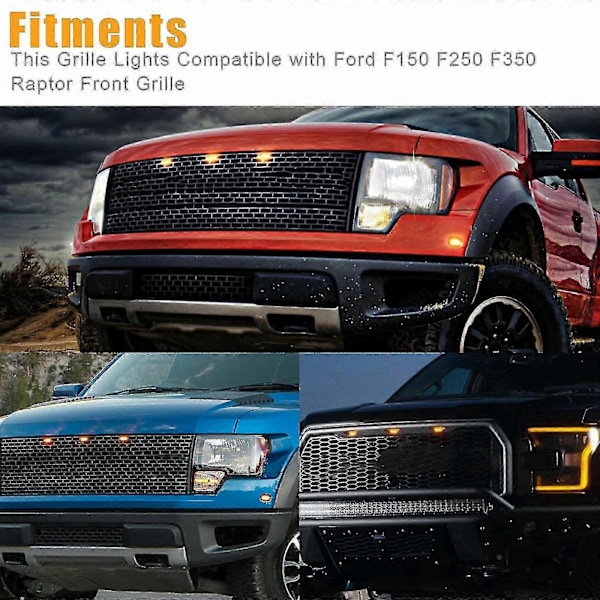 Ford F-150 Raptor Etusäleikön Päiväajovalot - 3x Savulinssi Meripihkanväriset LED-lamput