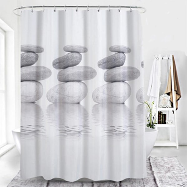 1 st Duschdraperi med stenmönster, mögelresistent, vattentätt duschdraperi i polyester, 180 x 180 cm