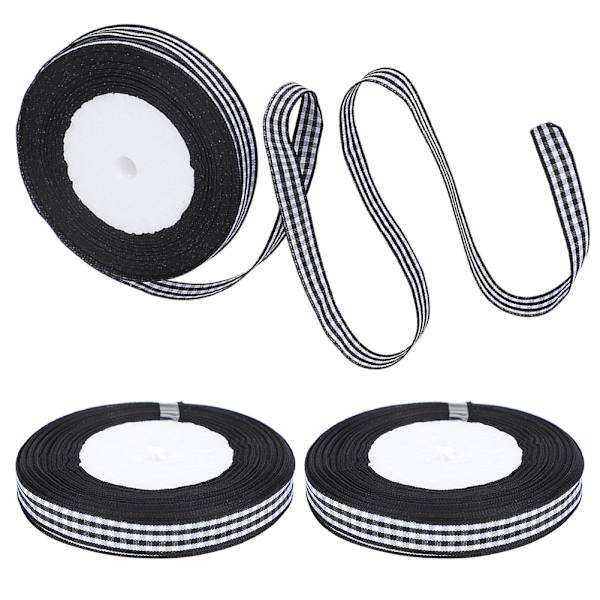 3 rullar schackrutig satinband jul bröllop presentinslagning tårtdekoration 1 cm bredd 25 meter/rulle