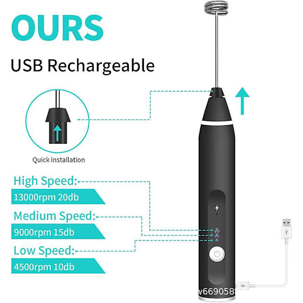 Elektrisk melkeskummer, kaffeskummer, oppladbar, drikkeblander, håndholdt skummer