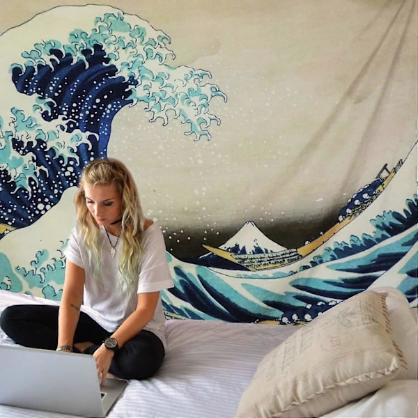 Dww-Vægophængt gobelin - Kanagawa vægtæppe, kunstneriske motiver inspireret af naturen - Dekoration til stue, soveværelse, kollegieværelse