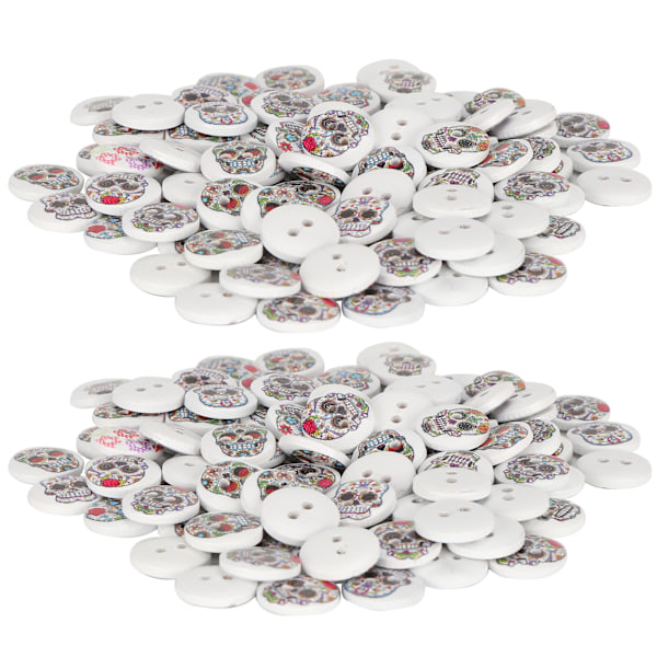 200Pcs Wooden Buttons White Background Skull Printing Cloth Decor Sewing Accessories 15mm