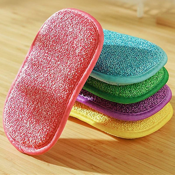 Uudelleenkäytettävät kaksisivuiset sienet - naarmuuntumattomat, monipuoliset - 5 kpl pakkaus - Konepesu - 16 cm x 10 cm - Satunnainen väri