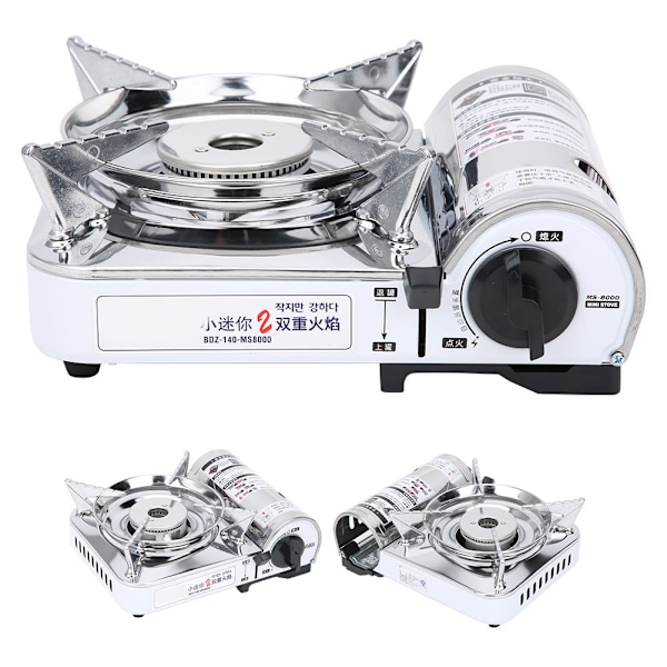 MS-8000 Bärbar Gasspisbrännare Campingkassett Ugn Vindtät för Camping Picknick Grill (Silver)