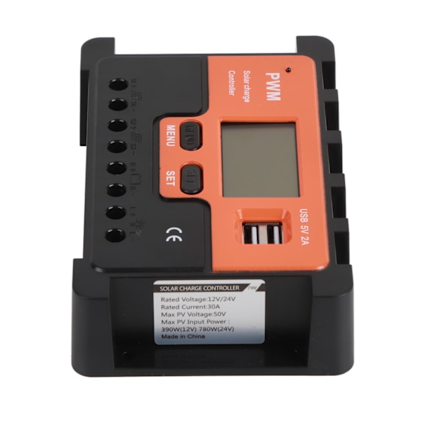 Solcellsladdningsregulator LCD-display Automatisk parameterjusterbar 30A PWM Solcellsregulator 12V 24V med 2 USB 5V utgångsport