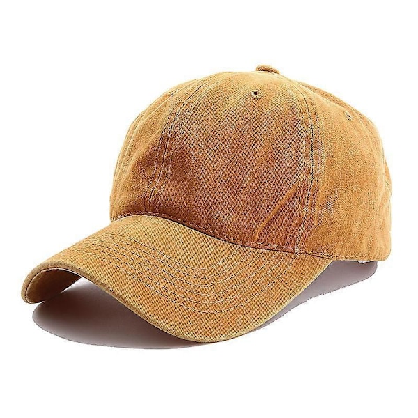 Vasket baseballkasket, vintage almindelig far-kasket til mænd/kvinder, ustruktureret lavprofil denim blank kasket khaki