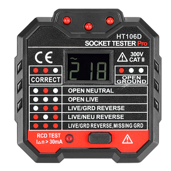 HT106D Digitalt display stikkontakt detektor bærbar fase strøm polaritet tester EU stik 110-220V