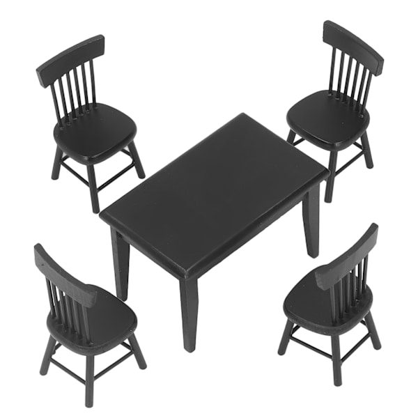 1:12 Dukkehus Bord Stol Sæt Sort Træ Miniature Møbler Tilbehør til Spisestue Scene