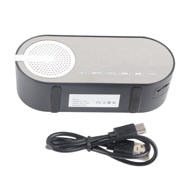 Bluetooth kaiutin digitaalisella herätyskellolla Kannettava Pieni Heavy Bass FM Mirror Herätyskello Musta