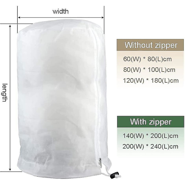Plante Frostbeskyttelsesposer - Genanvendeligt Betræk med Snøre, Have Fleece Vinterposer (Grøn, S-60x80cm)