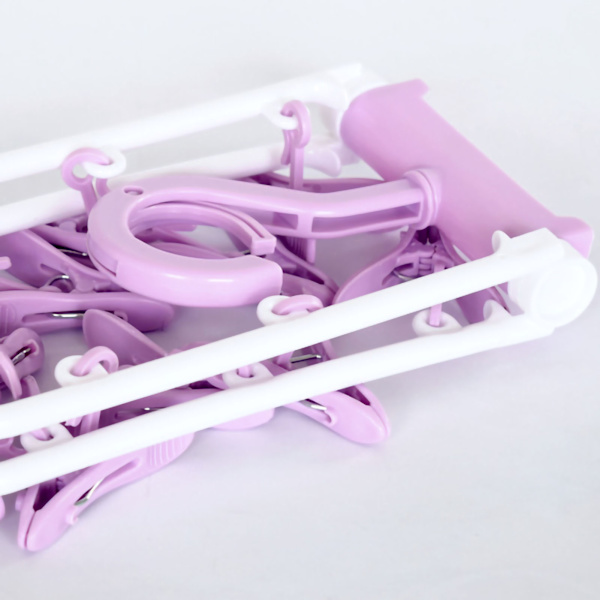 Tørreclipsstativ Plast Foldbar vindtæt skridsikre undertøjsstrømpeophæng med 12 klips til hjemmet Nordic Purple