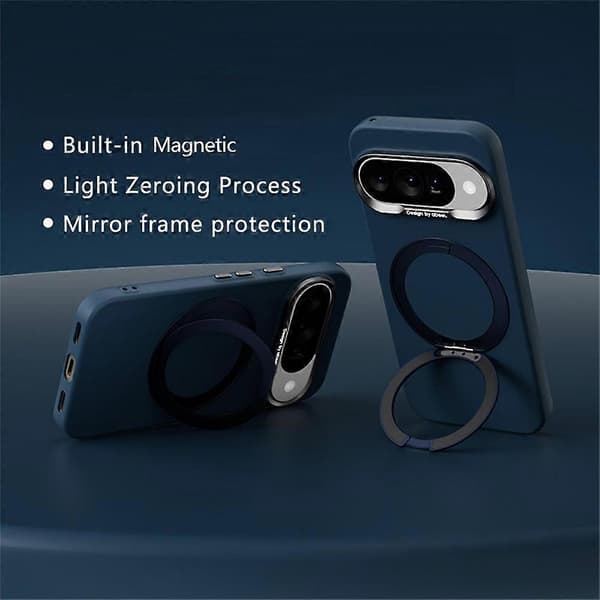 ABEEL Kompatibel med Google Pixel 10 / 10 Pro Magnetisk Deksel Ringstøtte Flytende Silikonfølelse PC-telefondeksel DarkBlue