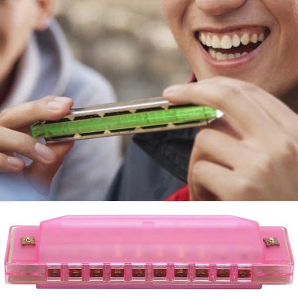 Rosa gjennomskinnelig plast munnspill med 10 hull og oppbevaringsboks - musikkinstrument for barn Pink