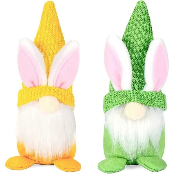 Pääsiäiskoriste, 2 Tonttu Pääsiäispehmolelua, Deco Pääsiäistontut, Tonttukoristeet, Pääsiäispupukoriste koristeeksi ja lahjaksi, Vihreä ja Keltainen