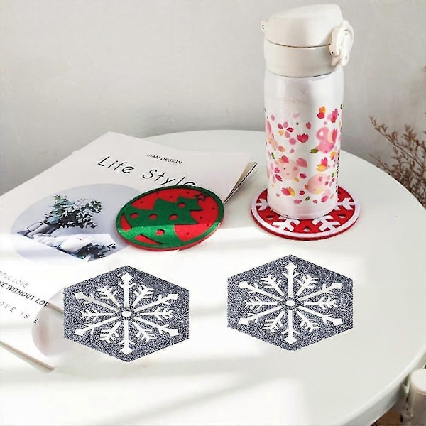 Jul Snöflinga Design Underlägg Filt Koppmattor Vin Te Kaffe Mattor, Dekoration För Julfest Helg
