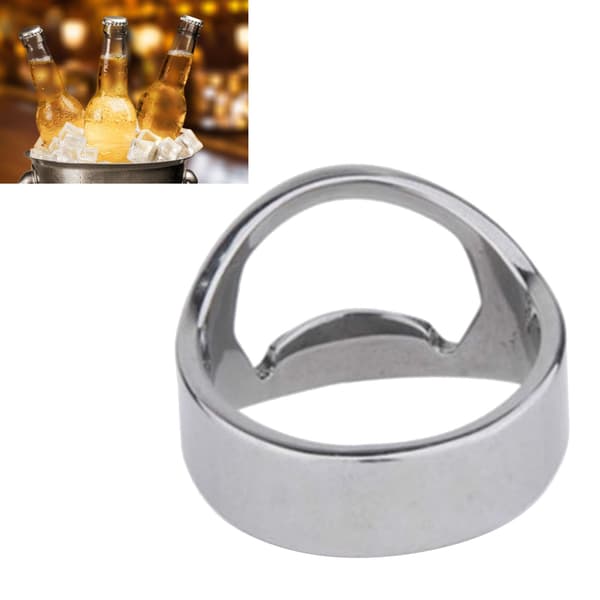 Flasköppnarring Rostfritt Stål Bärbar Ring Flasköppnare för Fest BBQ Silver