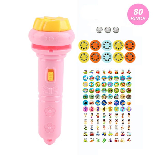 Kids Projector Flashlight Different Animal Patterns Early Educational Science Projector Luminous ToyPink(80 Patterns)