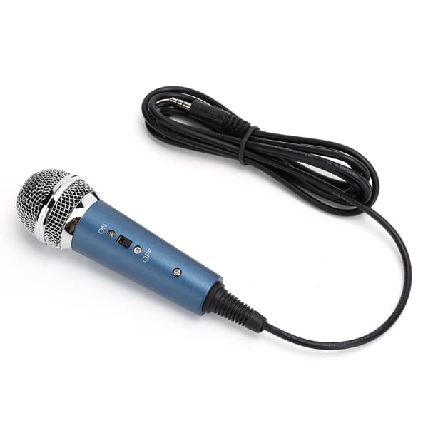 Kablet kondensatormikrofon 3,5 mm med U-formet 3,5 mm lydadapter til computerkaraoke (blå)