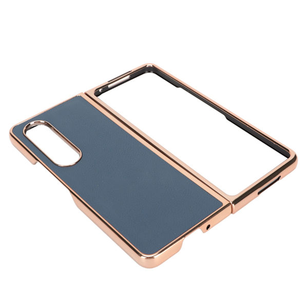 Telefondeksel Beskyttende Deksel for Samsung Galaxy Z Fold 4 Nano Plating Ekte Lær Skrapebestandig Blå