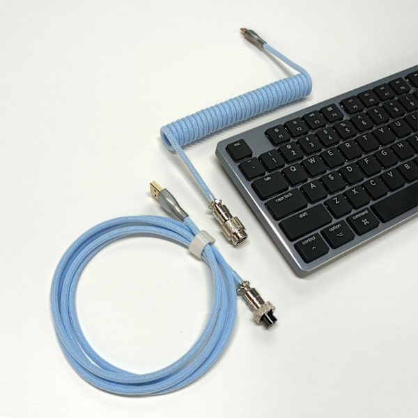 Gaming tastaturkabel Professionel tilbagetrækkelig robust stik spiralformet tastaturkabel til mekanisk tastatur lyseblå