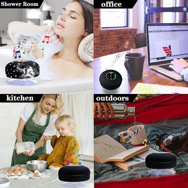 Portabel Bluetooth-högtalare med LED-lampa Mini utomhusduschhögtalare Inbyggd mikrofon Svart