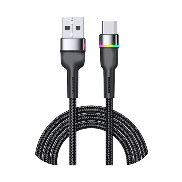 Hurtiglading Kabel Aluminiumlegering USB C Ladning Datakabel Til Telefon 3A Fargerikt Lys Svart