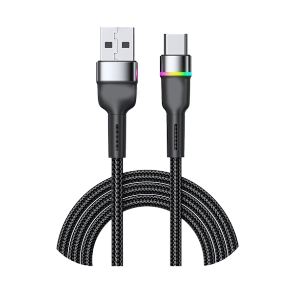 Nopea latauskaapeli alumiiniseoksesta USB C -latausdatakaapeli puhelimeen 3A värikäs valo musta