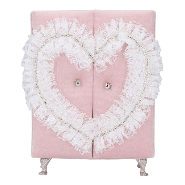 Dukkehus Garderobe Møbler Tilbehør Pink Lint Rhinestones Sød Mini Armoire Smykkeæske til Piger Børn