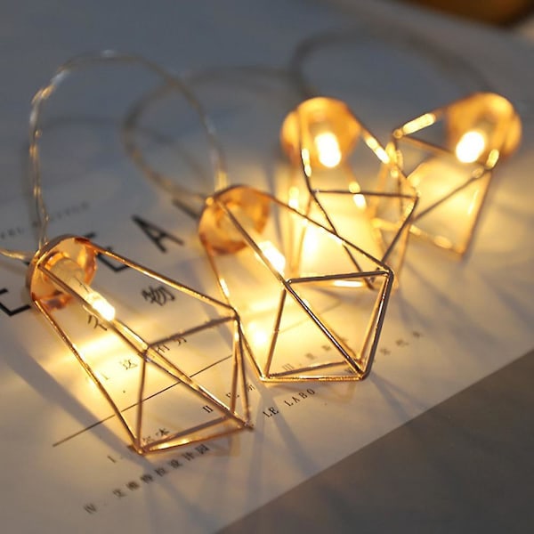 Twinkle Star 10 LED Geometriske Lyslenker Batteridrevet Varmt Hvit Roségull Dekor for Innendørs Bryllup Fester Soverom