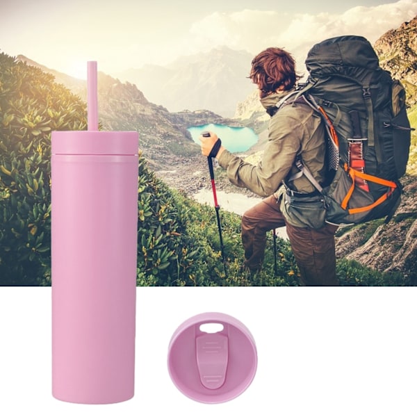16oz plastglas med lock och sugrör Frostade matta plastmuggar för utomhussporter 1767 Rosa
