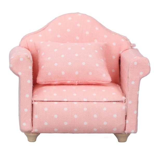 1:12 Dukkehus Mini Sofa Høy Simulering Lenestol Rosa Hvite Polka Prikker Dukkehus Miniatyr Møbler for 1:12 Dukkehus