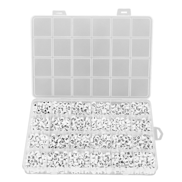 1200 stk. Akryl alfabet bogstavperler klar engelsk skrifttype DIY runde bogstavperler med 0,8 elastisk kabel hvid