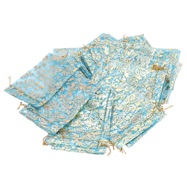 200 stk Organza-taske Snørelukning Rose Print 6,3x4,3in Mesh Gaveposer Organza-smykker Mesh-pose Blå