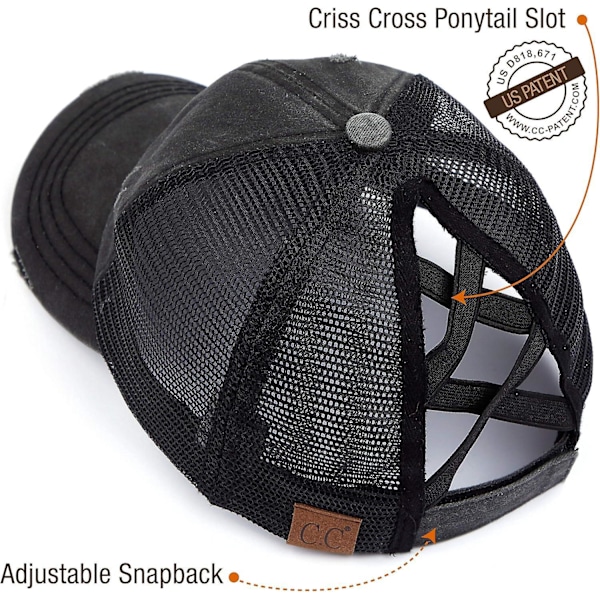 Messy High Bun Hestehale Justerbar Glitter Mesh Trucker Baseball Kasket