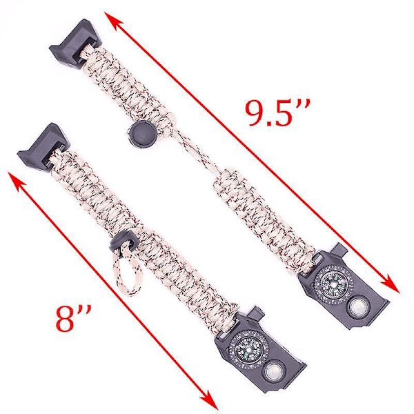 Överlevnadsarmband i Paracord med LED-lampa, Eldstadare, Kompass, Visselpipa - Camping, Vandring, Fiske