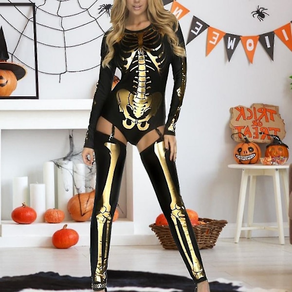 Purim Karneval Skelet Print Jumpsuit Kvinders Sexy Catsuit - 5 Farver