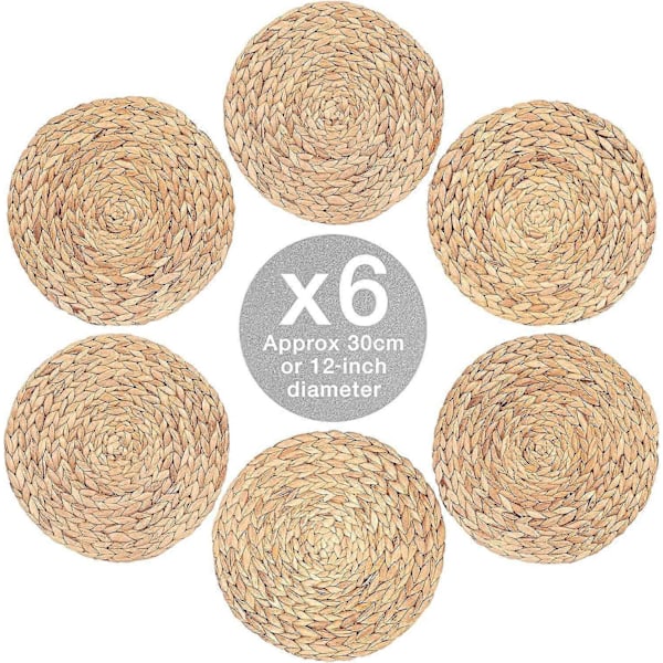 6 kpl PYÖREÄ vesihyasintti PÖYTÄTABLETIT 30 cm (12 tuumaa) Laadukkaat kudotut rottinkiset pöytätabletit