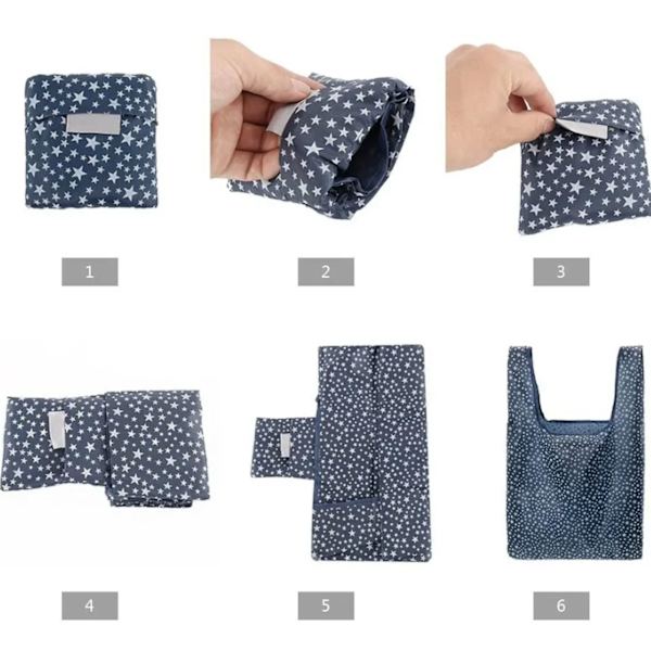 10 stk. handlepose sammenleggbar polyester stor kapasitet gjenbrukbar handlepose for husholdning