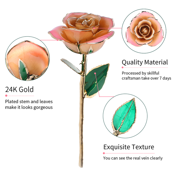 Vaaleanpunainen valkoinen 24 k lahja Gold Rose ikuisesti pitkä varsi kastettu ruusu käsintehty lahja