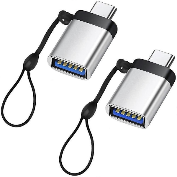 USB C till USB 3.0 Adapter (2-pack), USB C Hane till USB 3.0 Hona Adapter Kompatibel med Telefon, Laptop, PC (Silver)