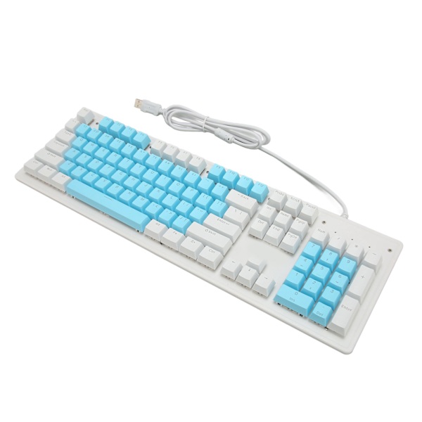 Speltangentbord USB 104 tangenter mekanisk brytare RGB bakgrundsbelyst 4,9 fot kabel trådbundet tangentbord för stationär bärbar dator Röd brytare (blå vita tangentbord)