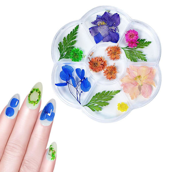 1 låda torkade blommor 6 rutnät nageldekoration DIY naglar konstgjorda blommor för kvinnor manikyr DIY nageldekorationer 06