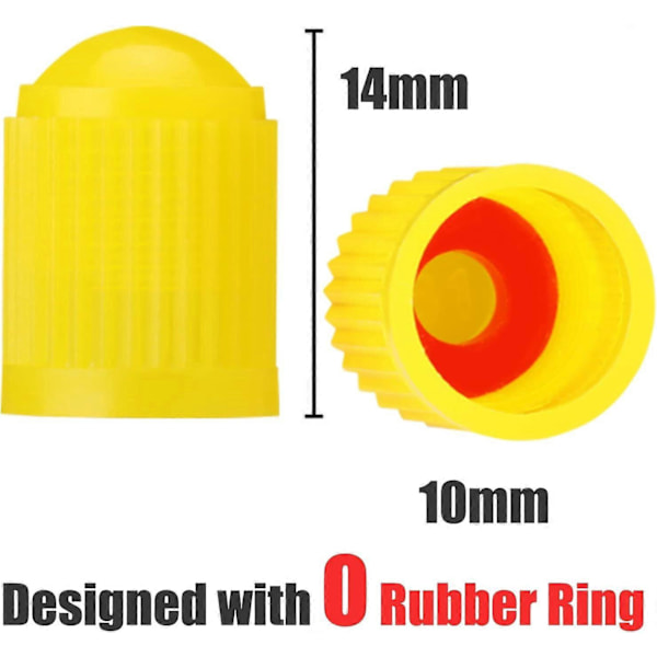 10 st Däckventilkåpor, med O-ring, Universella dammskydd för SUV, Bilar, Cyklar, Motorcyklar, Lufttät Försegling, (10-pack Gul)