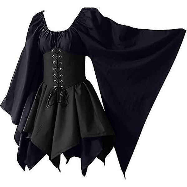 Black Flare Sleeve Pirate Corset Dress - Women's Medieval Renaissance Costume