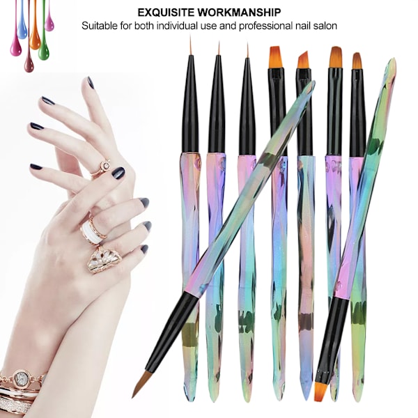 9 stk. Gradient Håndtag Bærbar Neglekunst Pensel DIY Blomstermønster Neglemaling Tegnepen 9 stk.